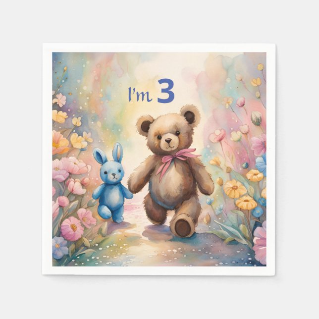 Teddy bear and Bunny In a Pastel Garden Napkin (Front)