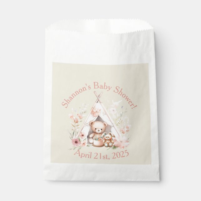 Teddy Bear and Bunny in Teepee Tent Baby Shower Favour Bag (Front)