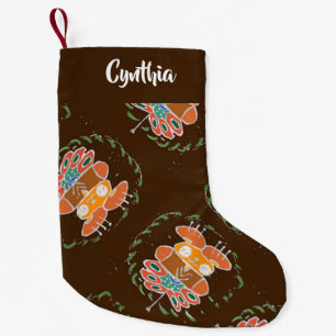 Teddy bear and butterfly on brown small christmas stocking