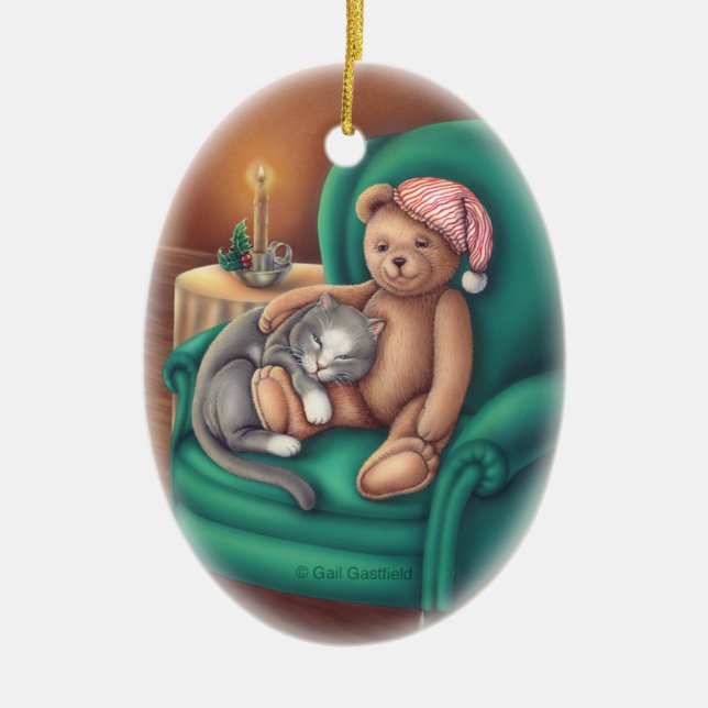 Teddy Bear and Cat Ornament (Front)