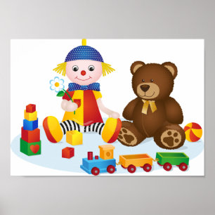 Teddy bear and ClownBaby  Nursery Room Poster