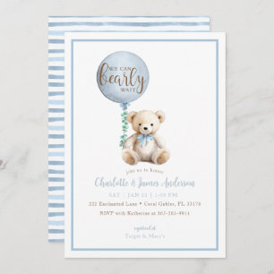  Teddy Bear and Eucalyptus Balloon Baby Shower Invitation