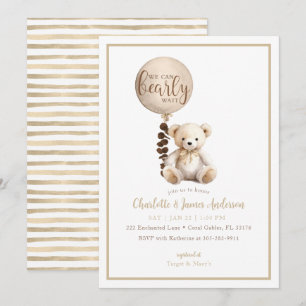 Teddy Bear and Eucalyptus Balloon Baby Shower Invitation