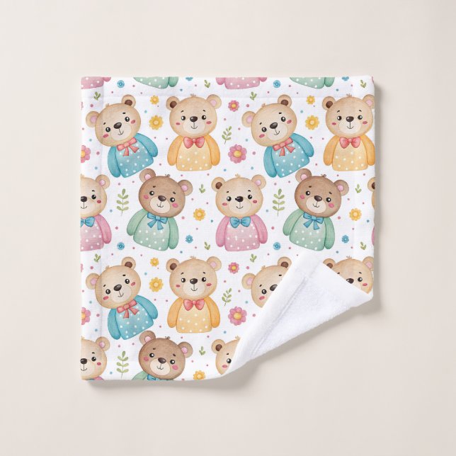 Teddy bear and flowers (Gant de toilette)