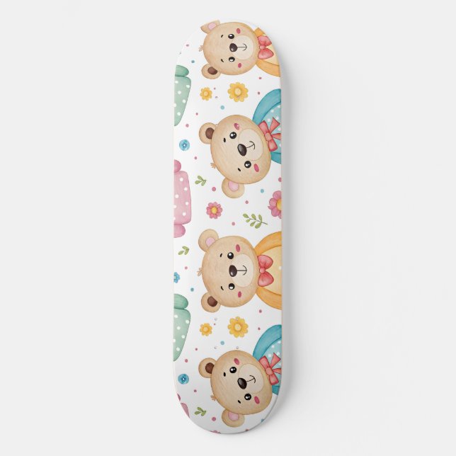 Teddy bear and flowers skateboard (Front)