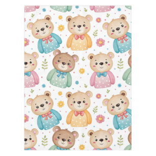 Teddy bear and flowers tablecloth