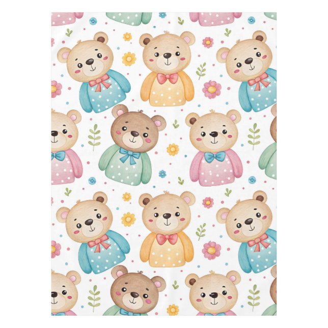 Teddy bear and flowers tablecloth (Front)