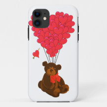Teddy bear and  heart balloons