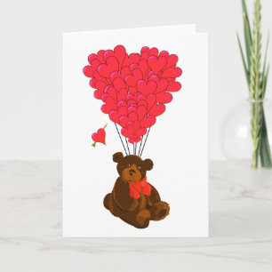 Teddy bear and heart balloons holiday card