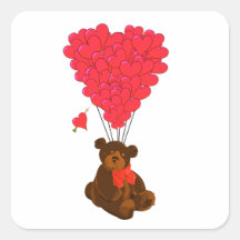 Teddy bear and  heart balloons