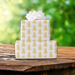 Teddy Bear and Honey Gender Neutral Baby Shower Wrapping Paper