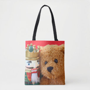 Teddy bear and nutcracker tote bag
