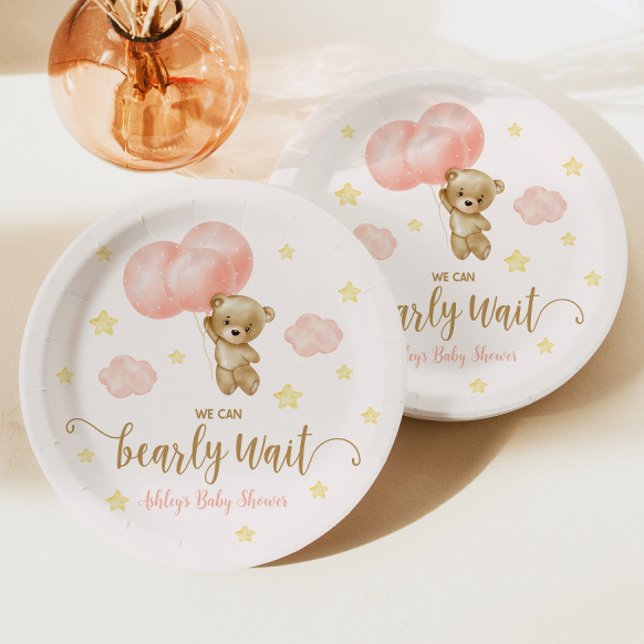 Teddy Bear and Pink Balloons Baby Shower Paper Plate (Creator Uploaded)