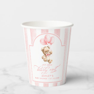 Teddy Bear and Pink Balloons Cute Baby Shower Paper Cups