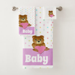 Teddy Bear and Polka Dots Bathroom Towel Set