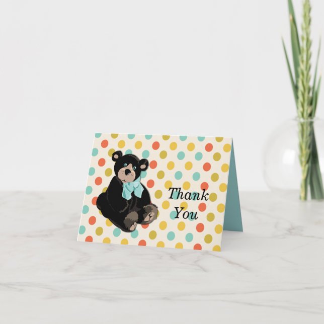 Teddy Bear and Polka Dots Thank You Note Card (Front)