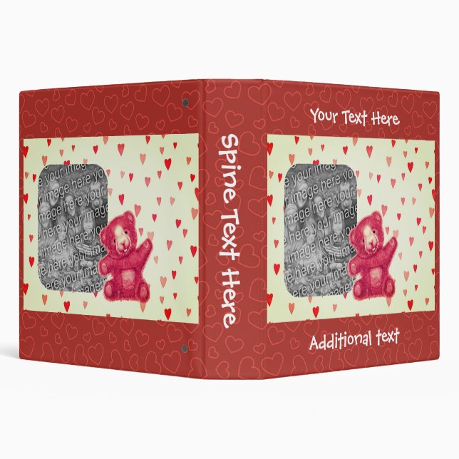 Teddy Bear And Red Hearts Personalized Photo   Binder (Background)