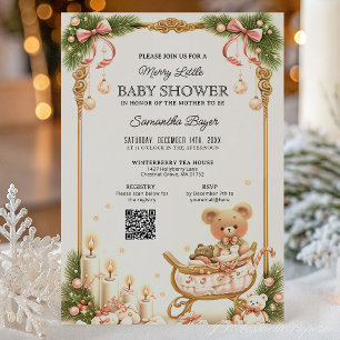 Teddy Bear and Ribbons Christmas Baby Shower  Invitation