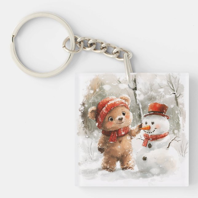 Teddy Bear and Snowman Keychain (Front)