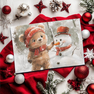 Teddy Bear and Snowman Kitchen Towel