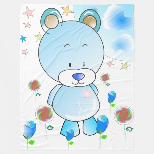 Teddy Bear and Stars Fleece Blanket (Front)
