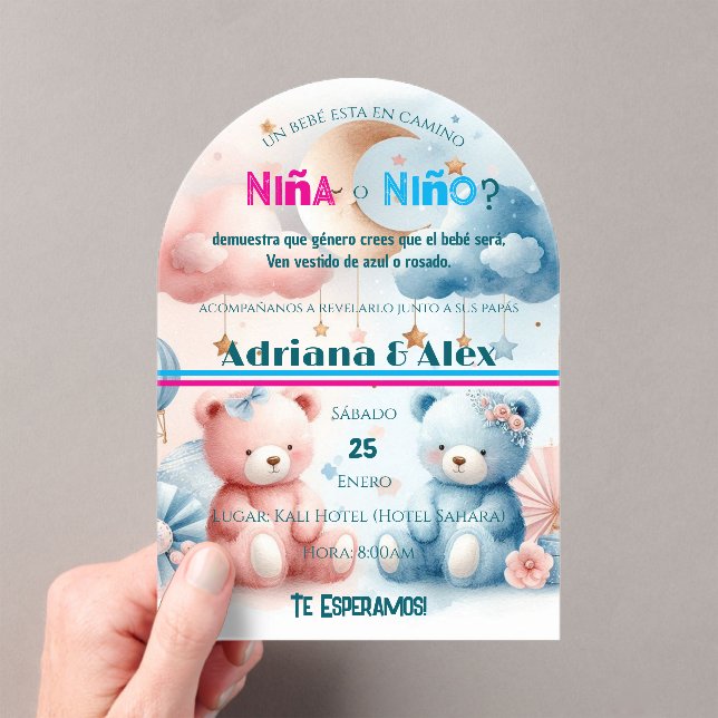 Teddy Bear and Stars Gender Reveal Custom  Acrylic Invitations (Insitu (Handheld))