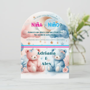 Teddy Bear and Stars Gender Reveal Custom Invitation
