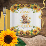 Teddy Bear and Sunflowers Baby Shower Paper Plate<br><div class="desc">Introducing a charming and gender-neutral design template that is sure to delight any mom to be! This adorable design features a cute little watercolor teddy bear sitting amongst a field of sunflowers, surrounded by top and bottom sunflower boughs. Set against a crisp white background, the design exudes a sense of...</div>
