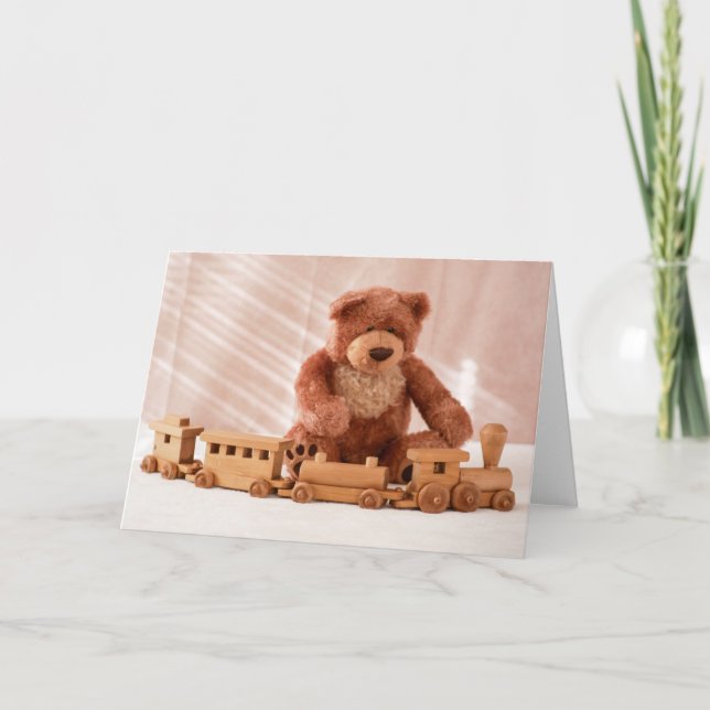 Teddy Bear and Toy Train Card (Front)
