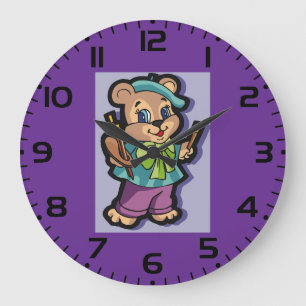 Teddy Bear Artist with Beret and Paint Brushes Large Clock