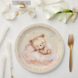 Teddy Bear Asleep in The Clouds Baby Shower Paper Plate