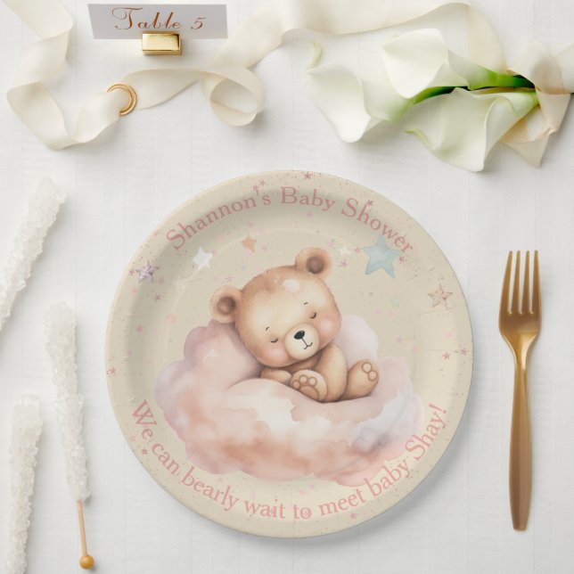 Teddy Bear Asleep in The Clouds Baby Shower Paper Plate (Wedding)