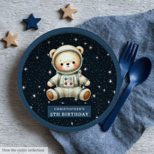 Teddy Bear Astronaut Baby Boy Birthday Paper Plate