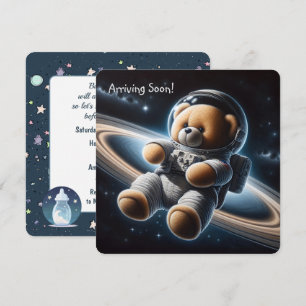 Teddy Bear Astronaut Baby Boy Shower Invitation