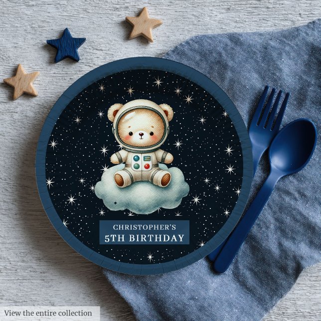 Teddy Bear Astronaut Baby Shower Personalized Paper Plate (Teddy Bear Astronaut Baby Shower Personalized Paper Plates)