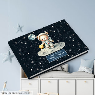 Teddy Bear Astronaut Boy Baby Shower Guest Journal Book