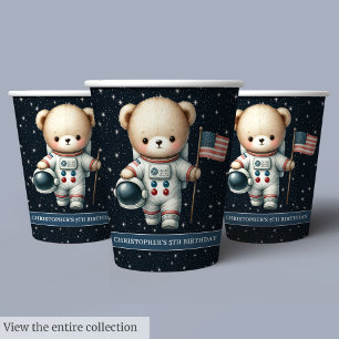 Teddy Bear Astronaut Boy Birthday Party Paper Cups