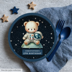 Teddy Bear Astronaut Custom Name Baby Shower Plate