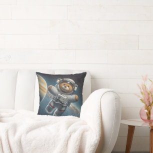 Teddy Bear Astronaut In Outer Space Throw Pillow