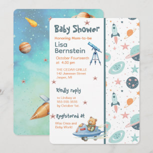 Teddy Bear Astronaut In Space Baby Shower Invitation
