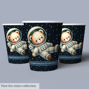 Teddy Bear Astronaut Paper Cups Baby Boy Party