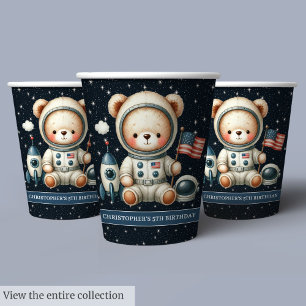 Teddy Bear Astronaut Party Paper Cups Baby Boy
