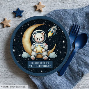 Teddy Bear Astronaut Space Baby Shower Paper Plate