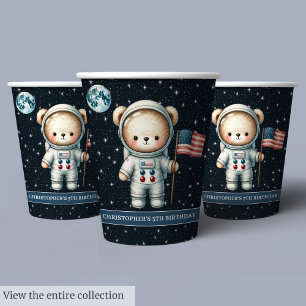Teddy Bear Astronaut Space Party Cups Baby Boy