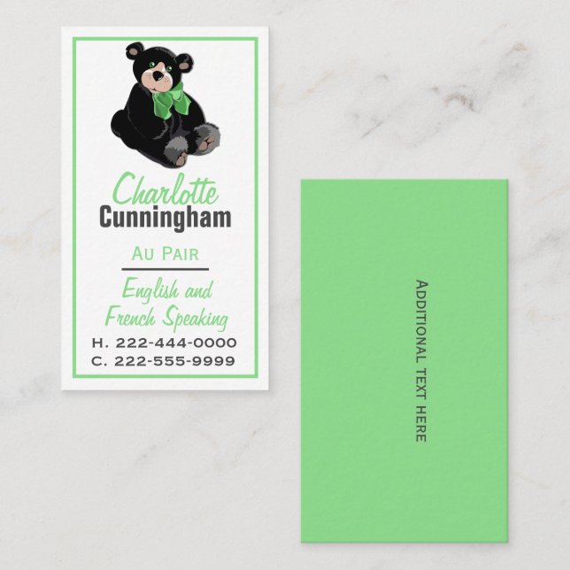 Teddy Bear Au Pair Carte de visite personnalisé (Devant / Derrière)