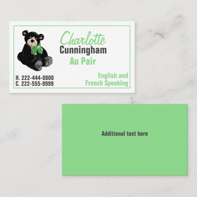 Teddy Bear Au Pair Carte de visite personnalisé (Devant / Derrière)