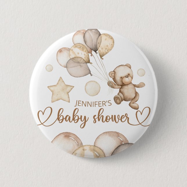 Teddy Bear Baby Bear Baby Shower Ballon  2 Inch Round Button (Front)