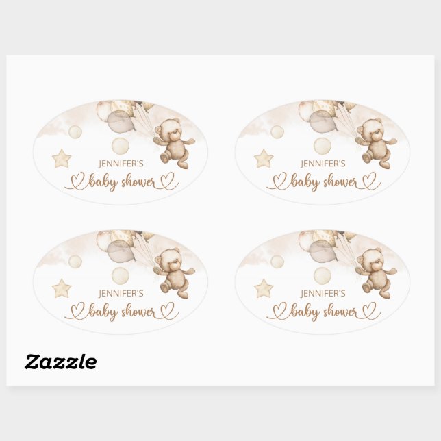 Teddy Bear Baby Bear Baby Shower Ballon Oval Sticker (Sheet)