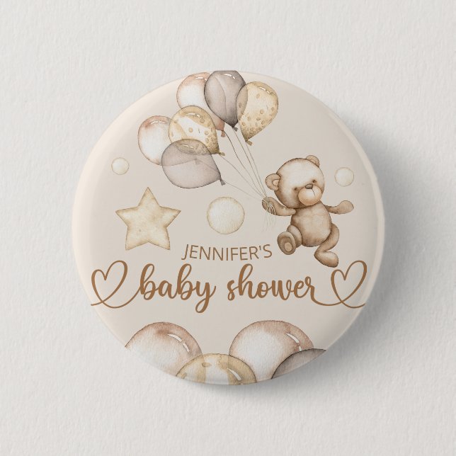 Teddy Bear Baby Bear Baby Shower Balloon  2 Inch Round Button (Front)