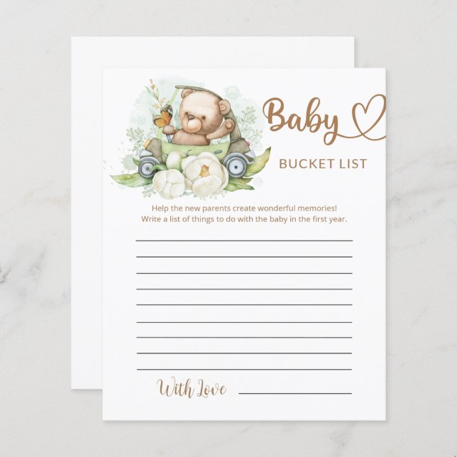 Teddy Bear Baby Bear Baby Shower Bucket List (Front/Back)